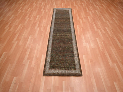 Brown 2'7" x 8'2" Khotan and Samarkand Hand knotted Wool Rug - Sku: O075899