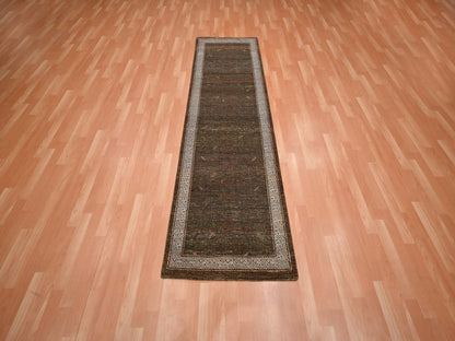 Brown 2'7" x 8'2" Khotan and Samarkand Hand knotted Wool Rug - Sku: O075900