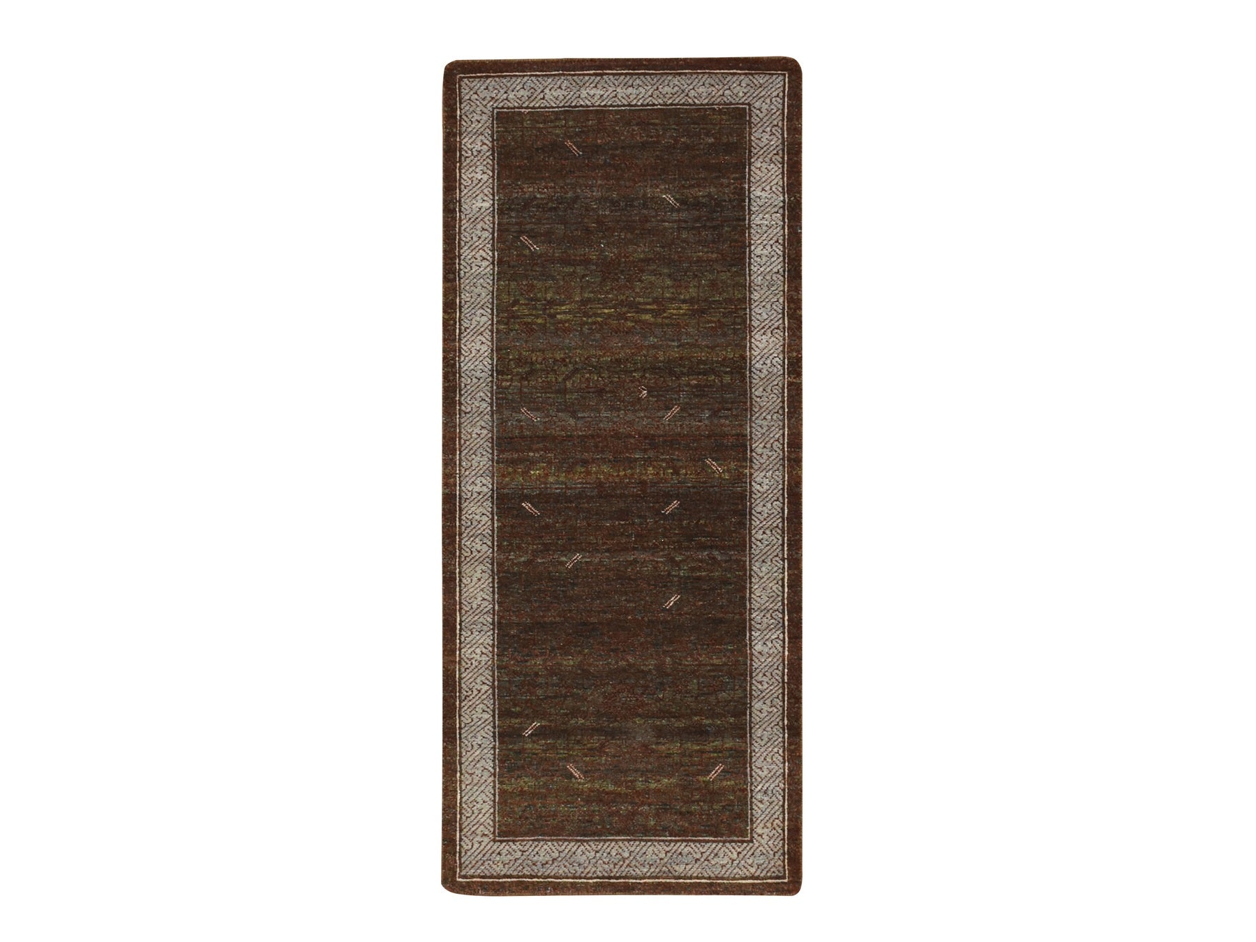 Brown 2'6" x 6'0" Khotan and Samarkand Hand knotted Wool Rug - Sku: O075901