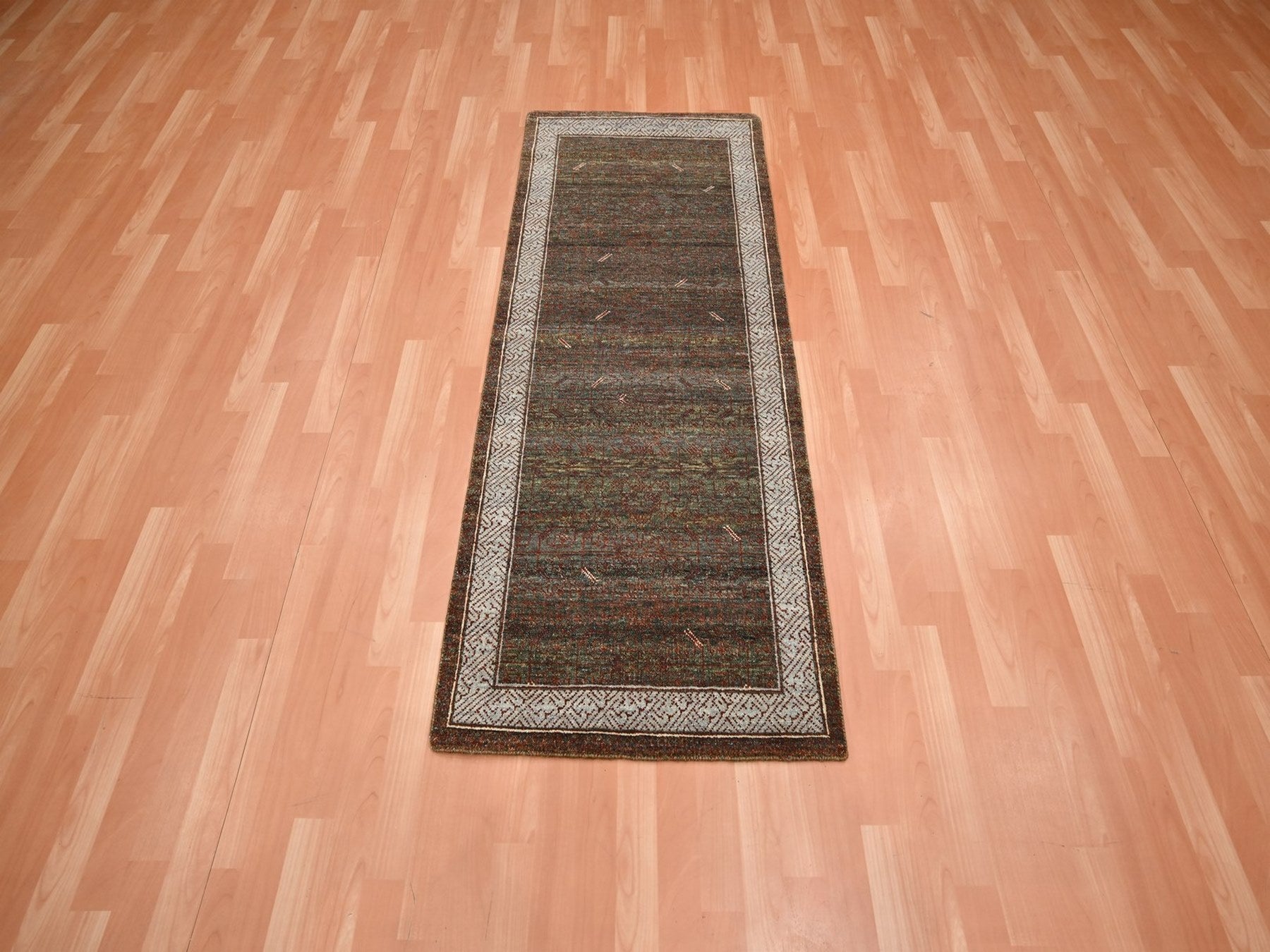 Brown 2'6" x 6'0" Khotan and Samarkand Hand knotted Wool Rug - Sku: O075901