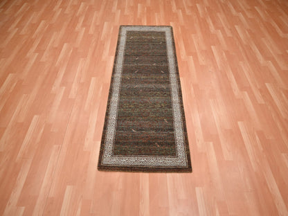 Brown 2'6" x 6'0" Khotan and Samarkand Hand knotted Wool Rug - Sku: O075901