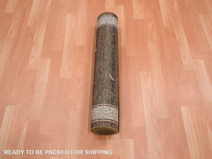 Brown 2'6" x 6'0" Khotan and Samarkand Hand knotted Wool Rug - Sku: O075902