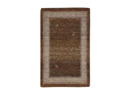 Brown 2'0" x 3'2" Khotan and Samarkand Hand knotted Wool Rug - Sku: O075905