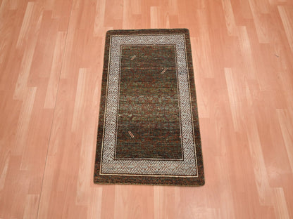 Brown 2'0" x 3'2" Khotan and Samarkand Hand knotted Wool Rug - Sku: O075905