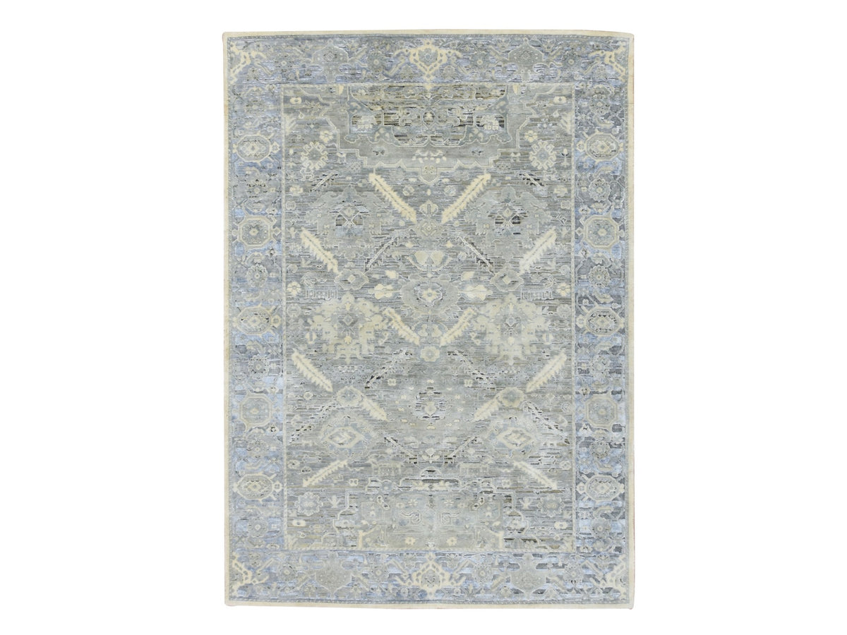 Oushak Oushak hand-knotted silk rug in Gray & Blue, 5'2" x 7'4" — SKU O075906