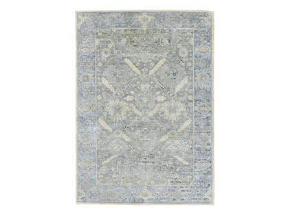 Oushak Oushak hand-knotted silk rug in Gray & Blue, 5'2" x 7'4" — SKU O075906