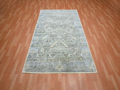 Oushak Oushak hand-knotted silk rug in Gray & Blue, 5'2" x 7'4" — SKU O075906 (view 2)