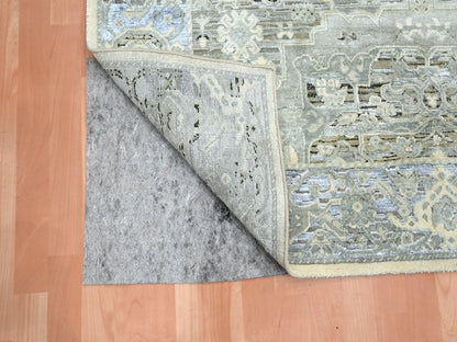 Grey 5'2" x 7'4" Oushak And Peshawar Hand knotted Silk Rug - Sku: O075906