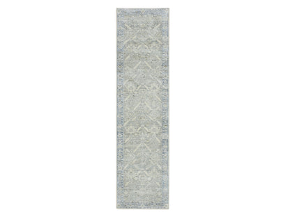 Oushak Oushak hand-knotted silk runner in Gray & Blue, 2'7" x 10'1" — SKU O075907