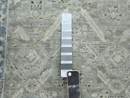 Grey 2'7" x 10'1" Oushak And Peshawar Hand knotted Silk Rug - Sku: O075907