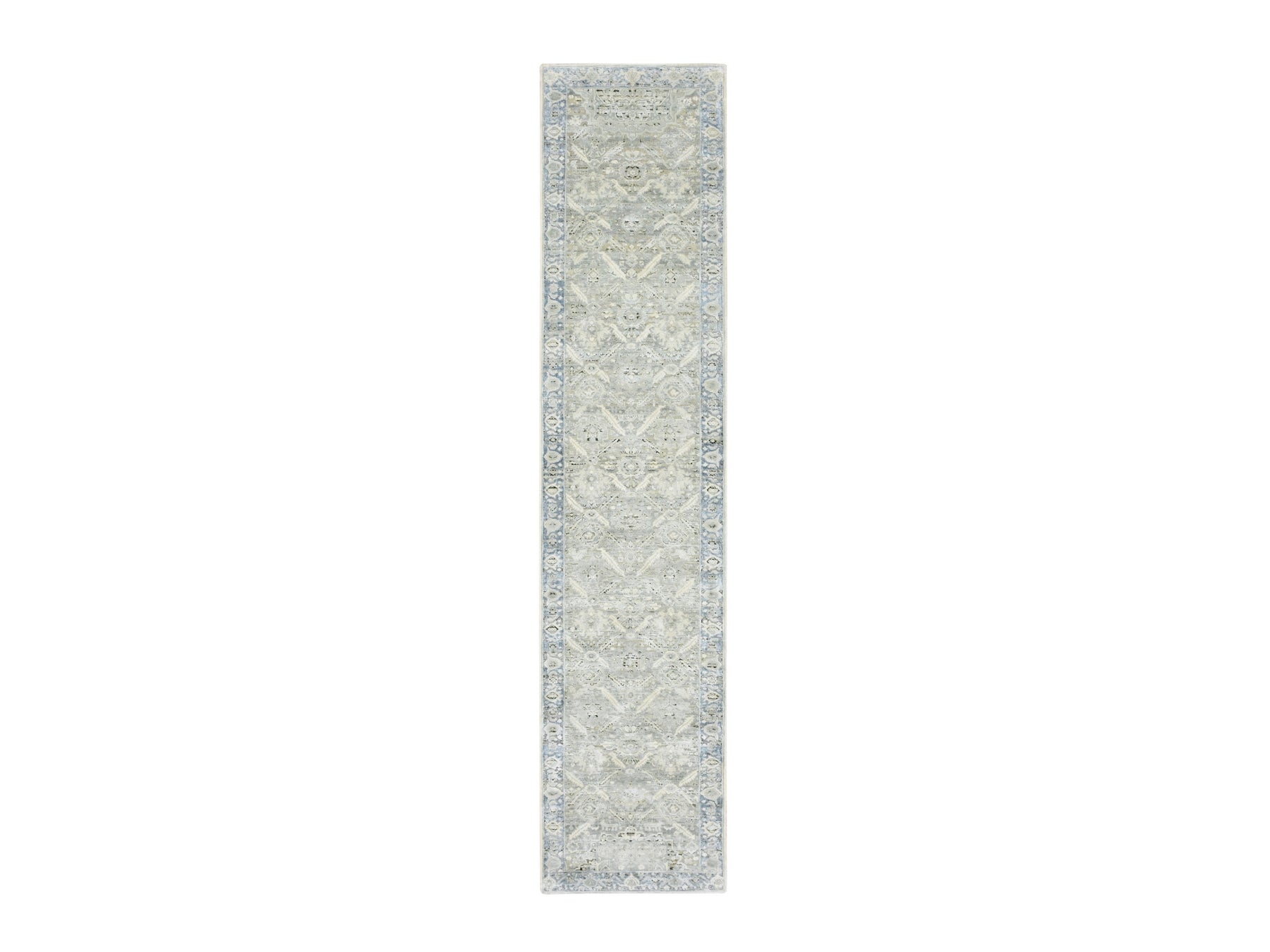 Grey 2'7" x 12'0" Oushak And Peshawar Hand knotted Silk Rug - Sku: O075908