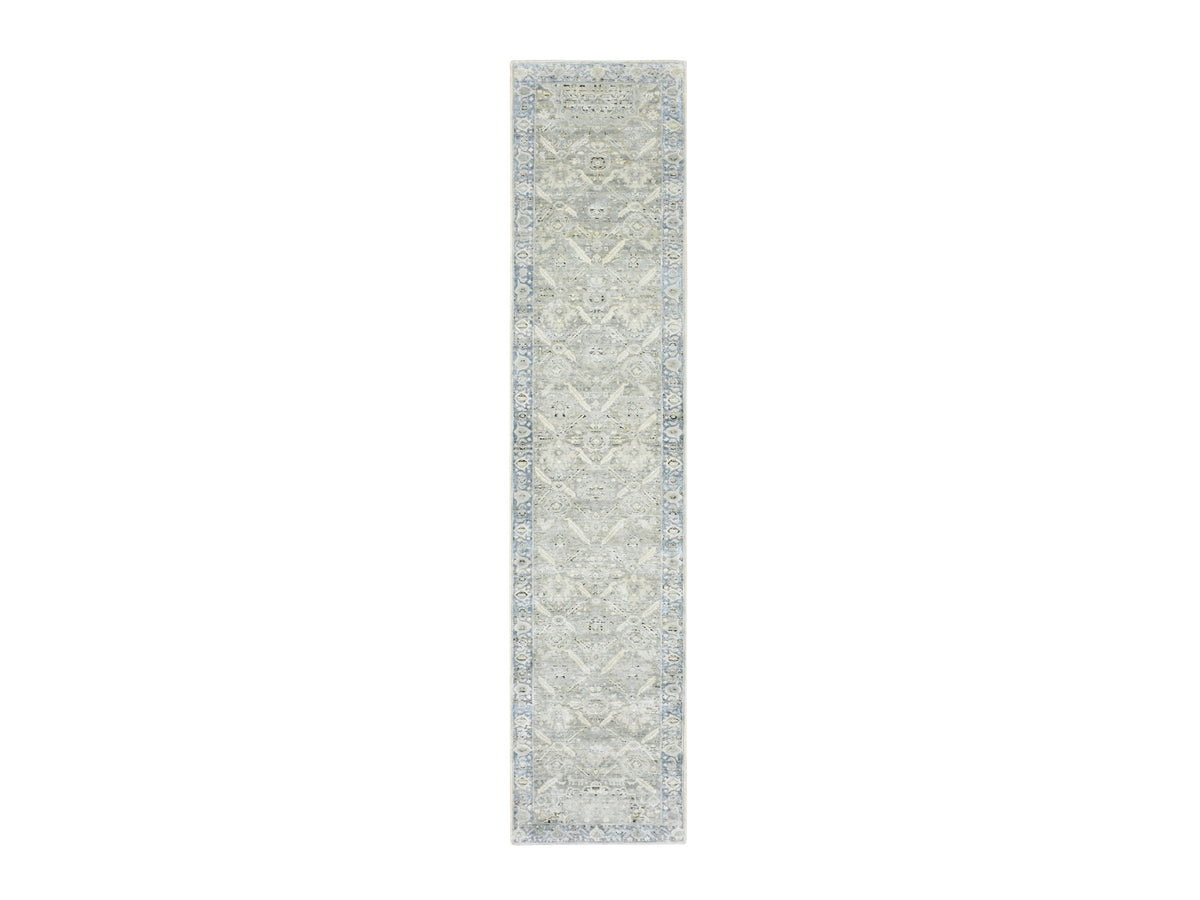 Oushak Oushak hand-knotted silk runner in Gray & Blue, 2'7" x 12' — SKU O075908