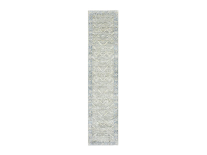 Oushak Oushak hand-knotted silk runner in Gray & Blue, 2'7" x 12' — SKU O075908
