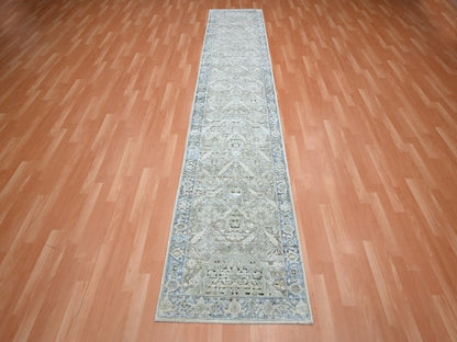 Oushak Oushak hand-knotted silk runner in Gray & Blue, 2'7" x 12' — SKU O075908 (view 2)