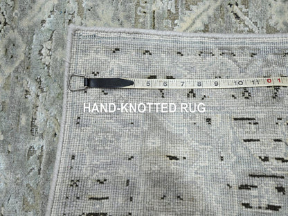Oushak Oushak hand-knotted silk runner in Gray & Blue, 2'7" x 12' — SKU O075908 (view 7)