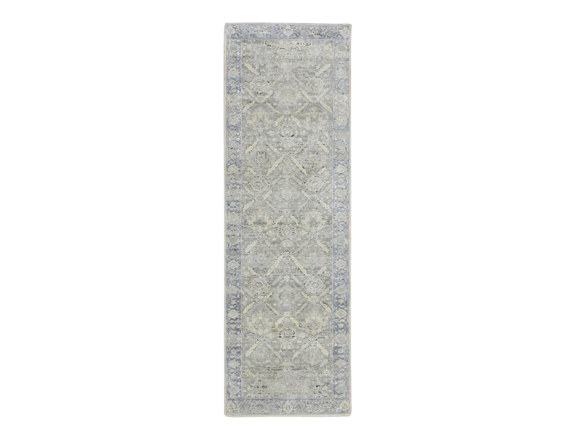 Oushak Oushak hand-knotted silk runner in Gray & Blue, 2'6" x 8' — SKU O075909