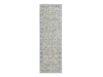 Oushak Oushak hand-knotted silk runner in Gray & Blue, 2'6" x 8' — SKU O075909