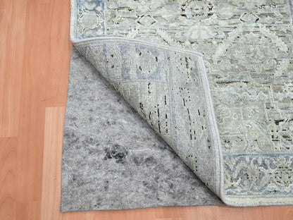Grey 2'6" x 8'0" Oushak And Peshawar Hand knotted Silk Rug - Sku: O075909