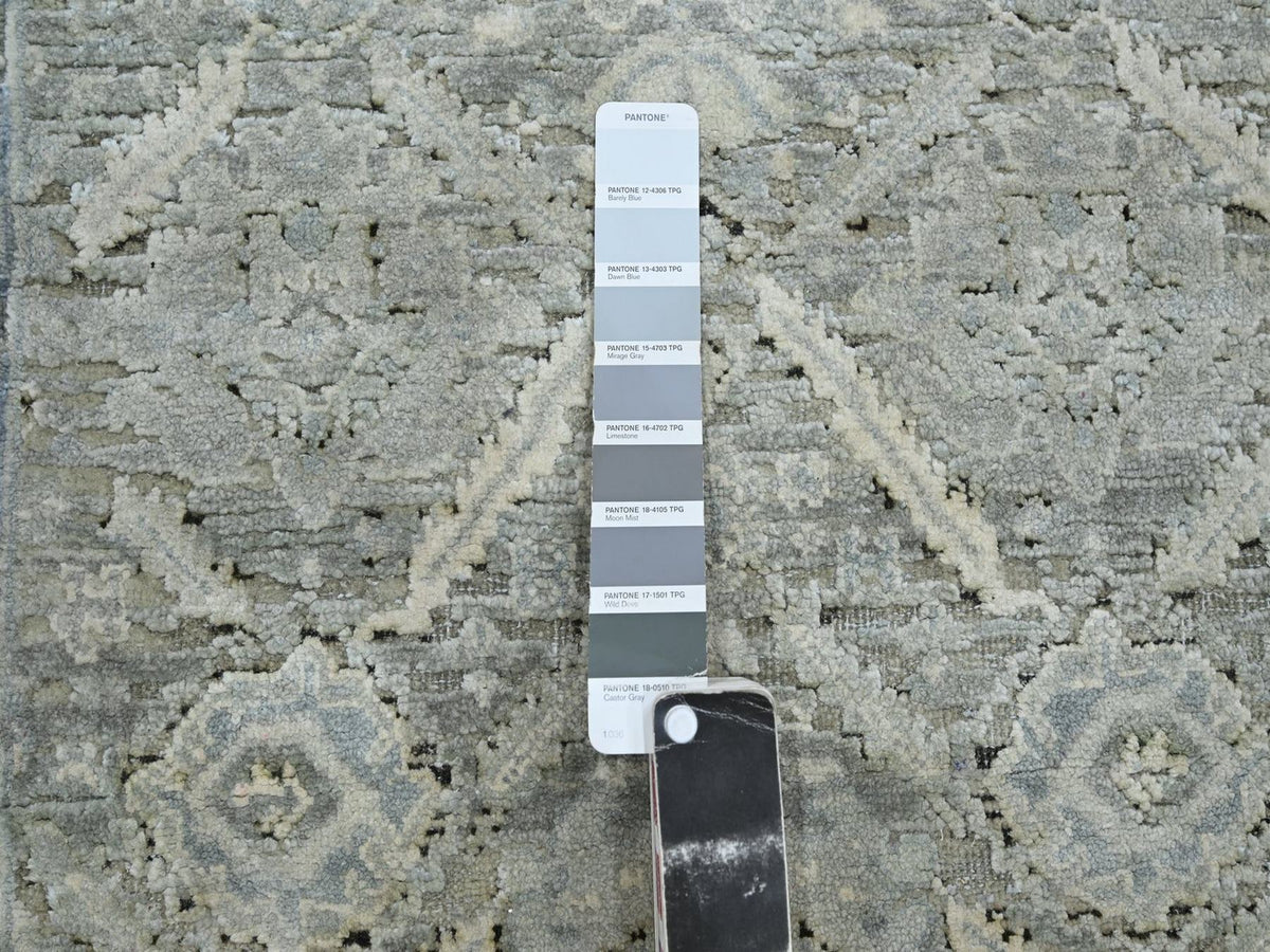 Oushak Oushak hand-knotted silk runner in Gray & Blue, 2'6" x 8' — SKU O075909 (view 4)