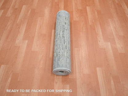 Oushak Oushak hand-knotted silk runner in Gray & Blue, 2'6" x 8' — SKU O075909 (view 5)
