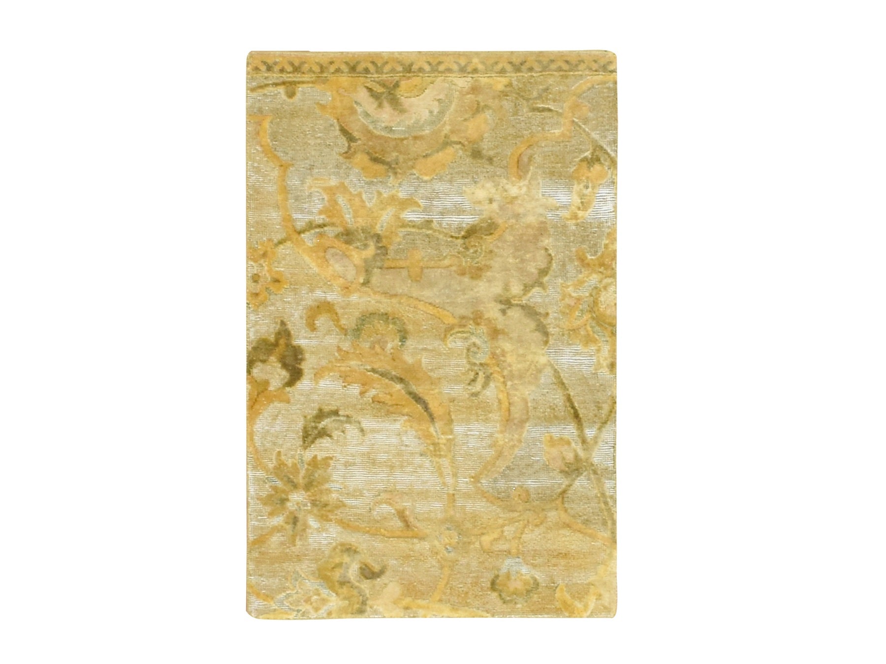 Silk hand-knotted silk rug in Yellow, 2' x 3' — SKU O075910