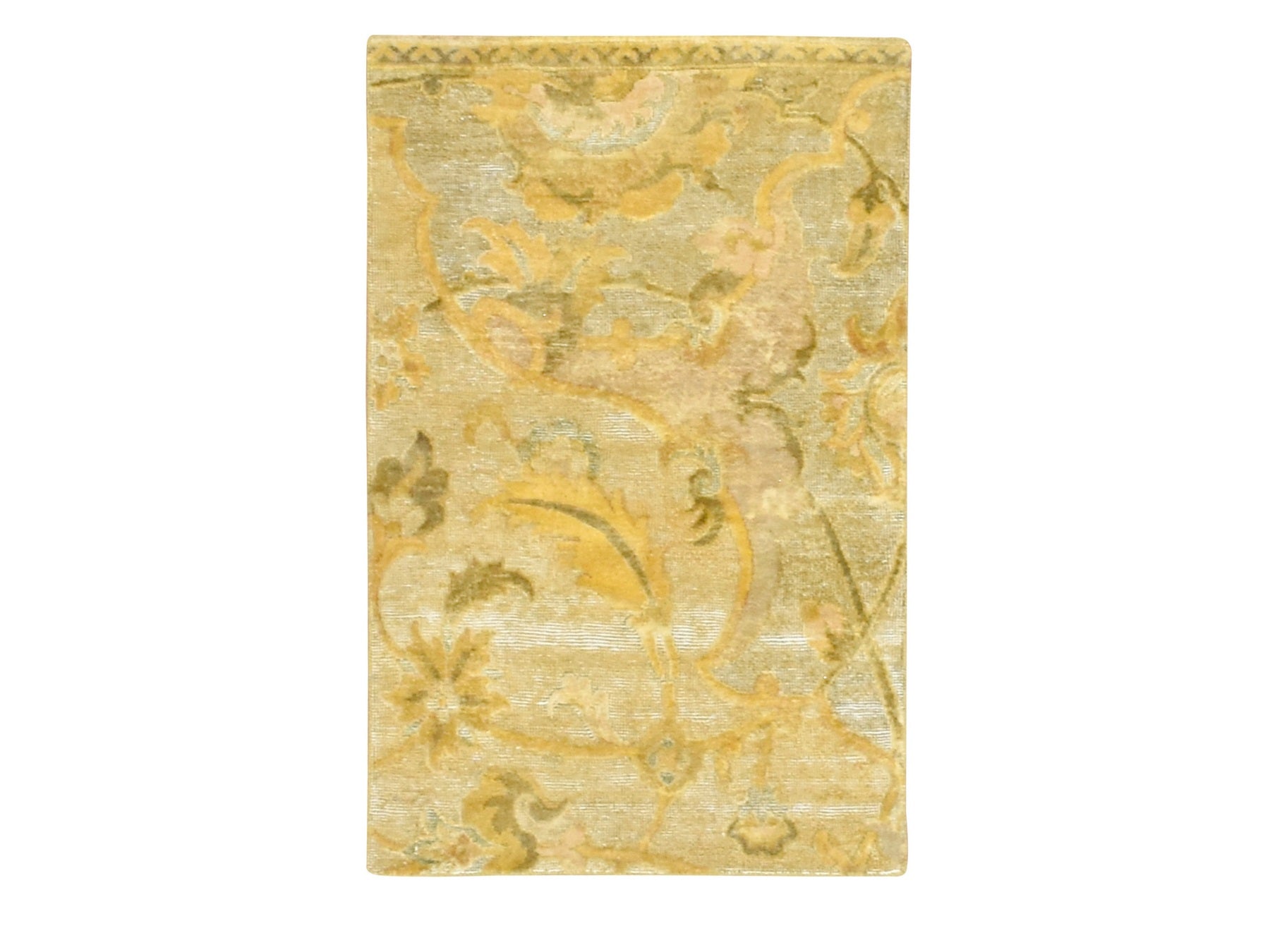 Silk hand-knotted silk rug in Yellow, 2' x 3' — SKU O075911