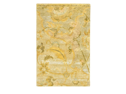 Silk hand-knotted silk rug in Yellow, 2' x 3' — SKU O075911