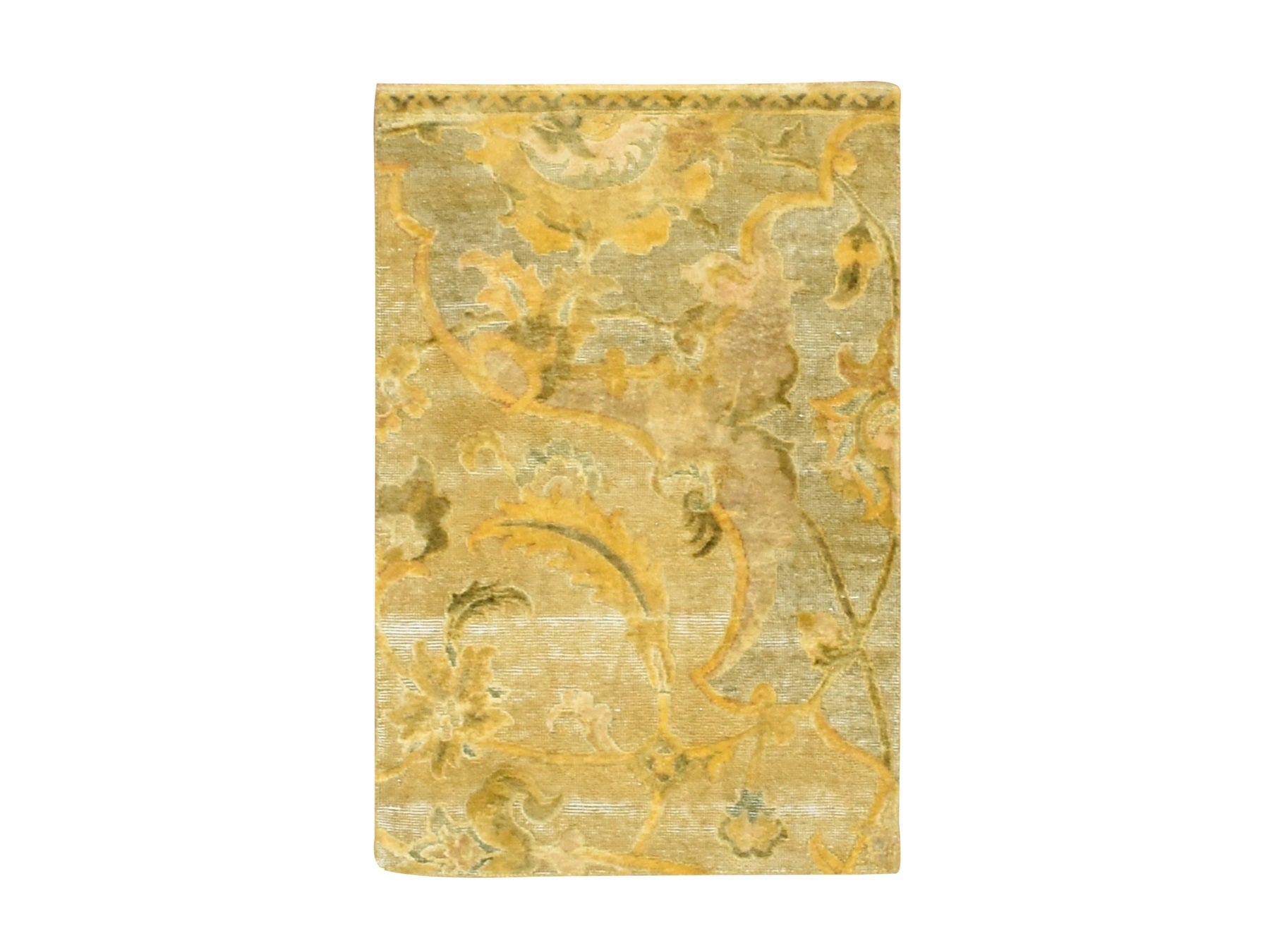 Silk hand-knotted silk rug in Yellow, 2' x 3' — SKU O075912