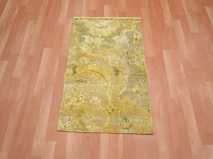 Silk hand-knotted silk rug in Yellow, 2' x 3' — SKU O075912 (view 2)