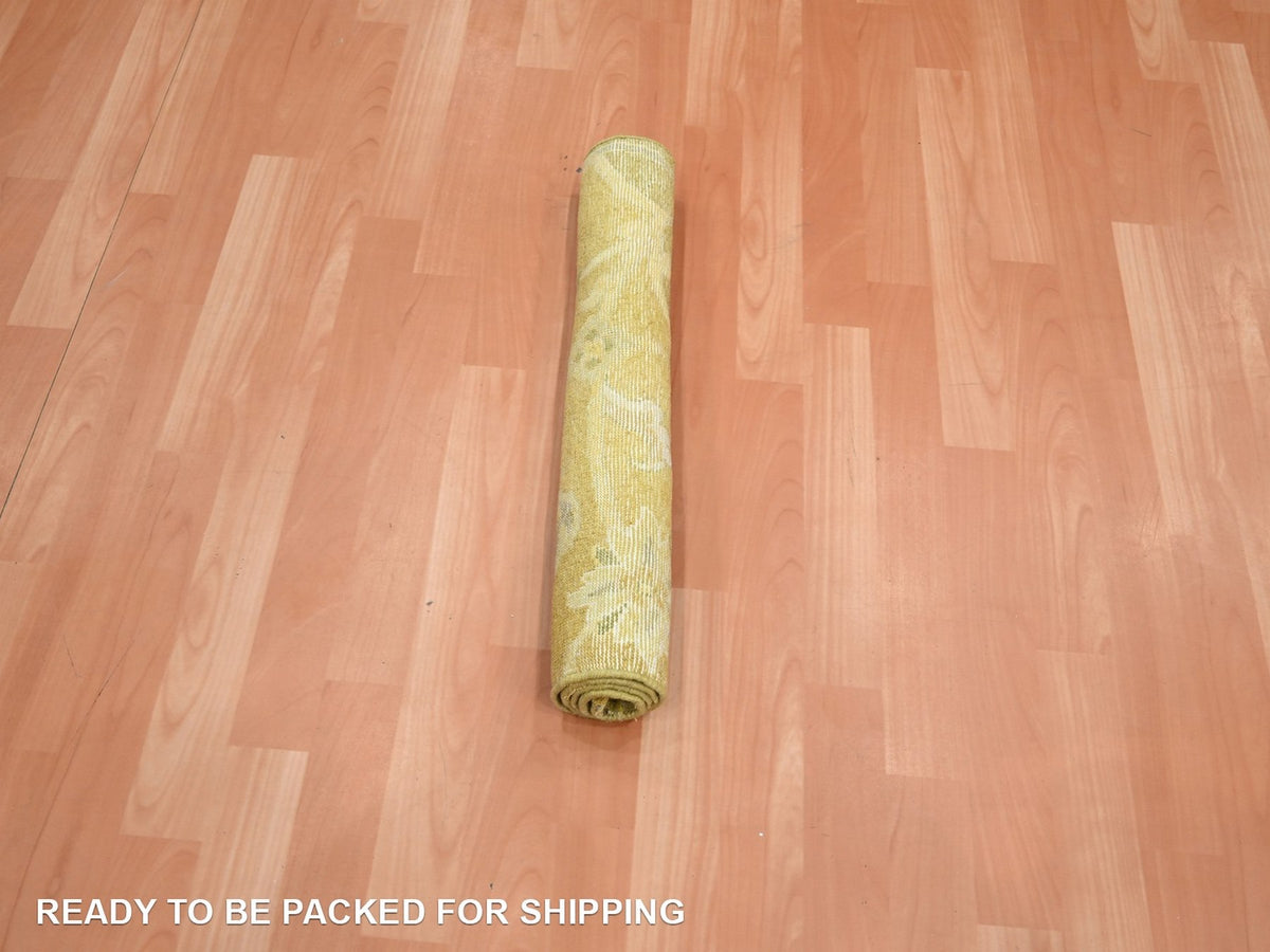 Silk hand-knotted silk rug in Yellow, 2' x 3' — SKU O075912 (view 5)