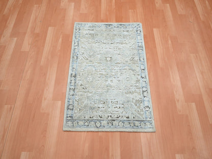 Grey 2'0" x 3'0" Oushak And Peshawar Hand knotted Silk Rug - Sku: O075918