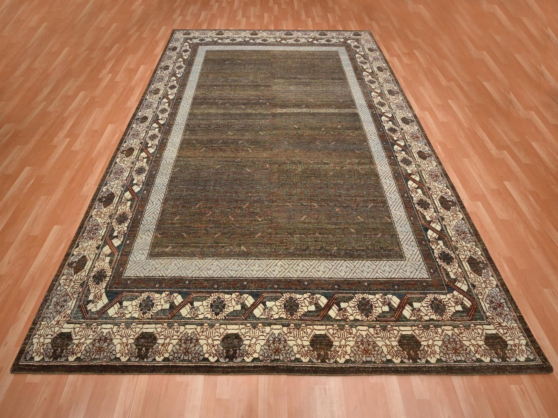 Brown 9'2" x 12'1" Khotan and Samarkand Hand knotted Wool Rug - Sku: O075920