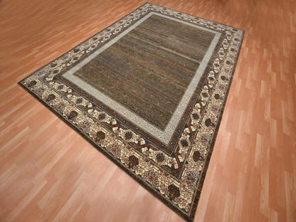 Brown 9'2" x 12'1" Khotan and Samarkand Hand knotted Wool Rug - Sku: O075920