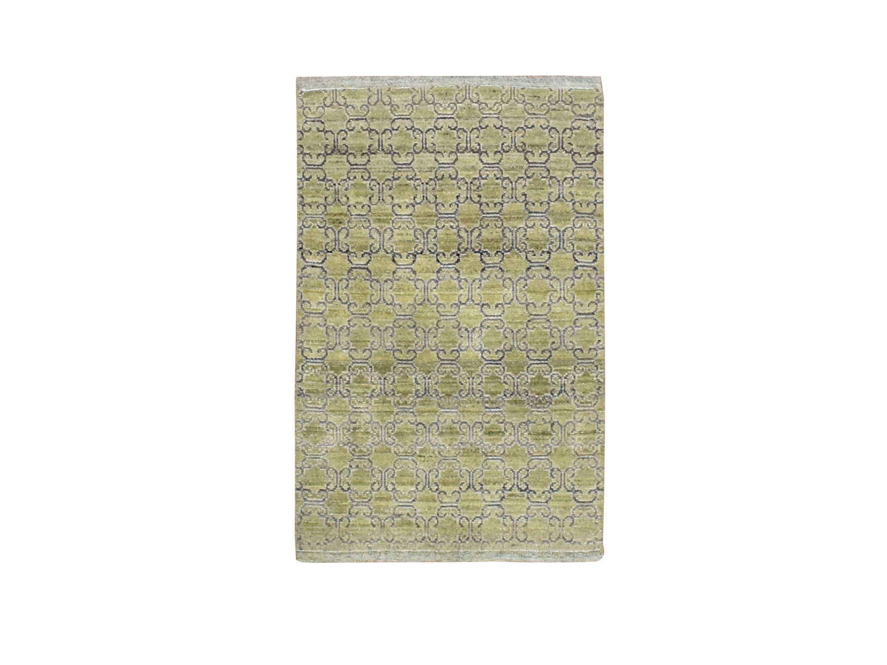 Green 2'0" x 3'0" Khotan and Samarkand Hand knotted Silk Rug - Sku: O075921