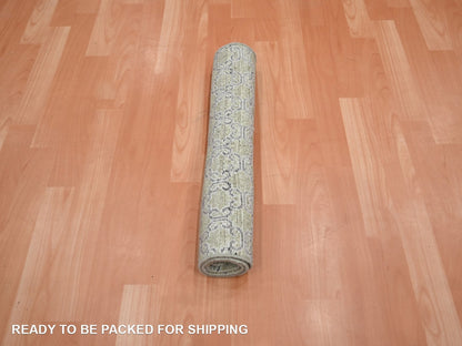 Green 2'0" x 3'0" Khotan and Samarkand Hand knotted Silk Rug - Sku: O075921