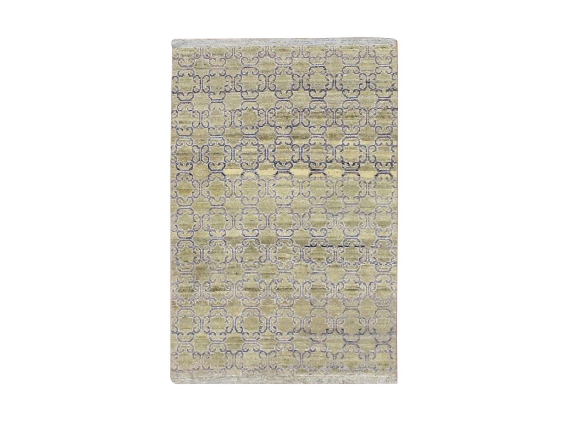Green 2'0" x 3'0" Khotan and Samarkand Hand knotted Silk Rug - Sku: O075922