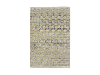 Green 2'0" x 3'0" Khotan and Samarkand Hand knotted Silk Rug - Sku: O075922