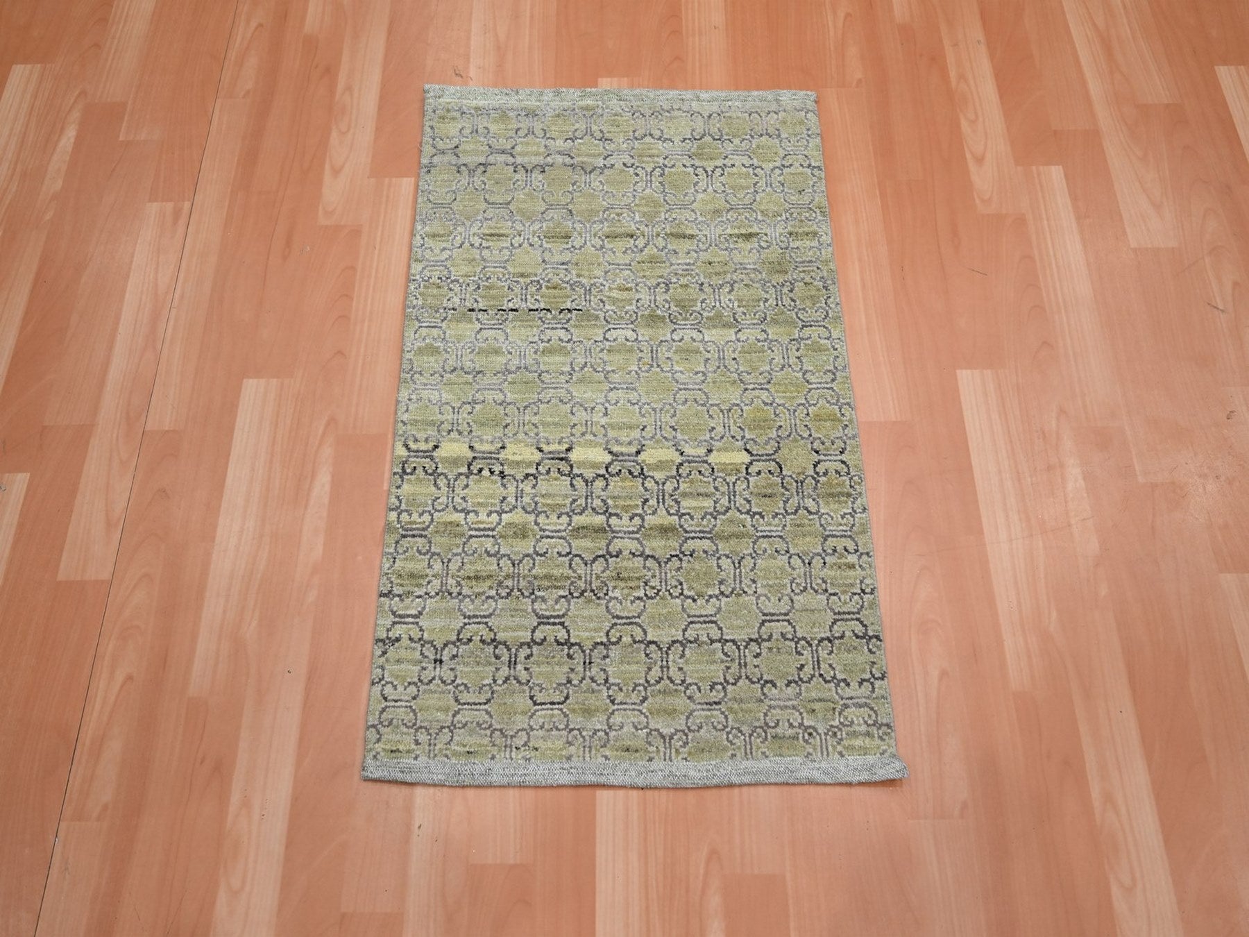 Green 2'0" x 3'0" Khotan and Samarkand Hand knotted Silk Rug - Sku: O075922