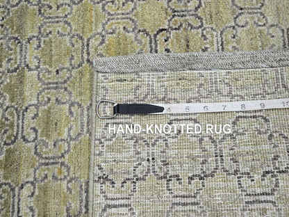 Green 2'0" x 3'0" Khotan and Samarkand Hand knotted Silk Rug - Sku: O075922
