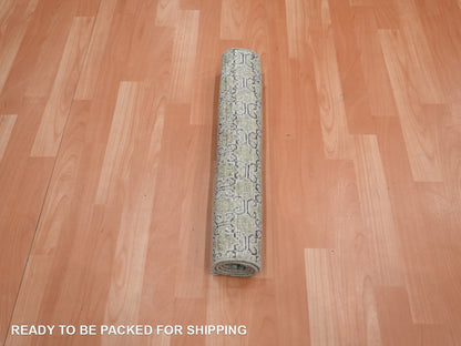 Green 2'0" x 3'0" Khotan and Samarkand Hand knotted Silk Rug - Sku: O075922