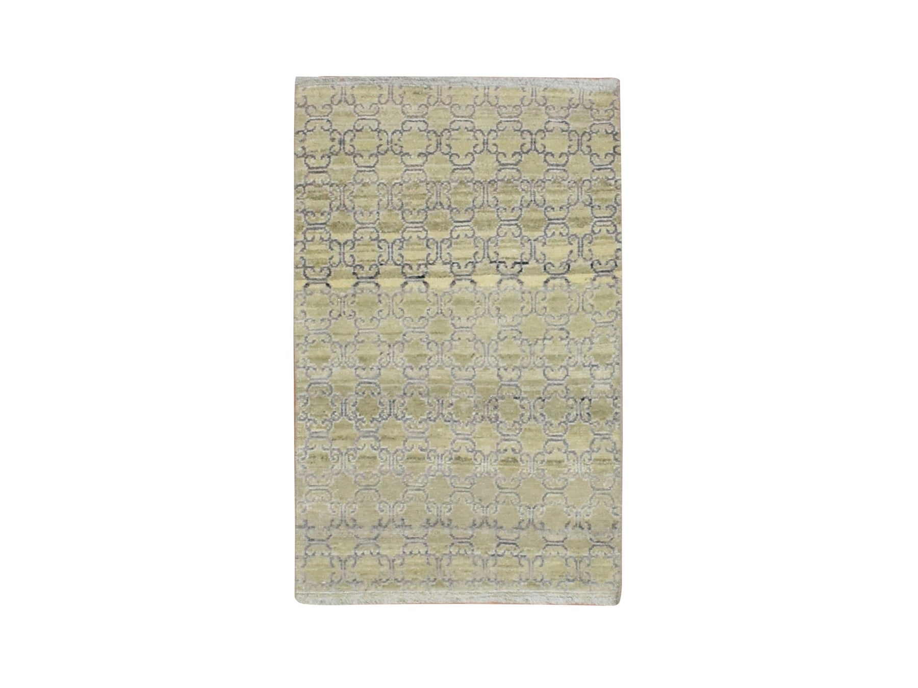 Green 2'0" x 3'0" Khotan and Samarkand Hand knotted Silk Rug - Sku: O075923