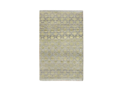 Green 2'0" x 3'0" Khotan and Samarkand Hand knotted Silk Rug - Sku: O075923