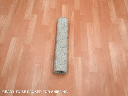 Green 2'0" x 3'0" Khotan and Samarkand Hand knotted Silk Rug - Sku: O075923