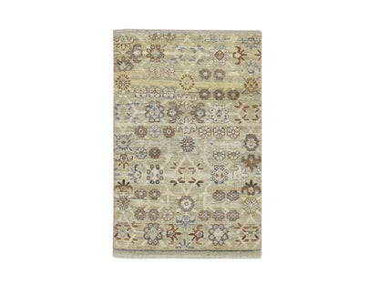 Beige 2'0" x 3'0" Khotan and Samarkand Hand knotted Wool Rug - Sku: O075924