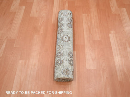 Beige 2'0" x 3'0" Khotan and Samarkand Hand knotted Wool Rug - Sku: O075924