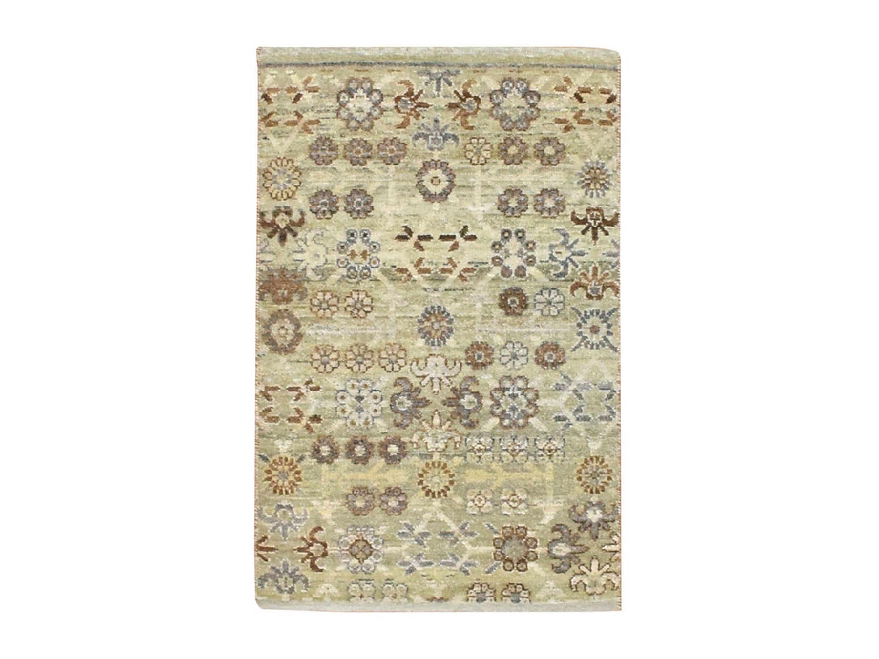 Beige 2'0" x 3'0" Khotan and Samarkand Hand knotted Wool Rug - Sku: O075925
