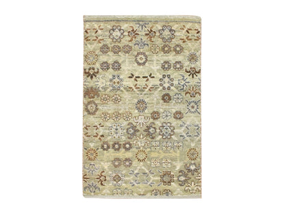 Beige 2'0" x 3'0" Khotan and Samarkand Hand knotted Wool Rug - Sku: O075925