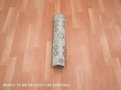 Beige 2'0" x 3'0" Khotan and Samarkand Hand knotted Wool Rug - Sku: O075925