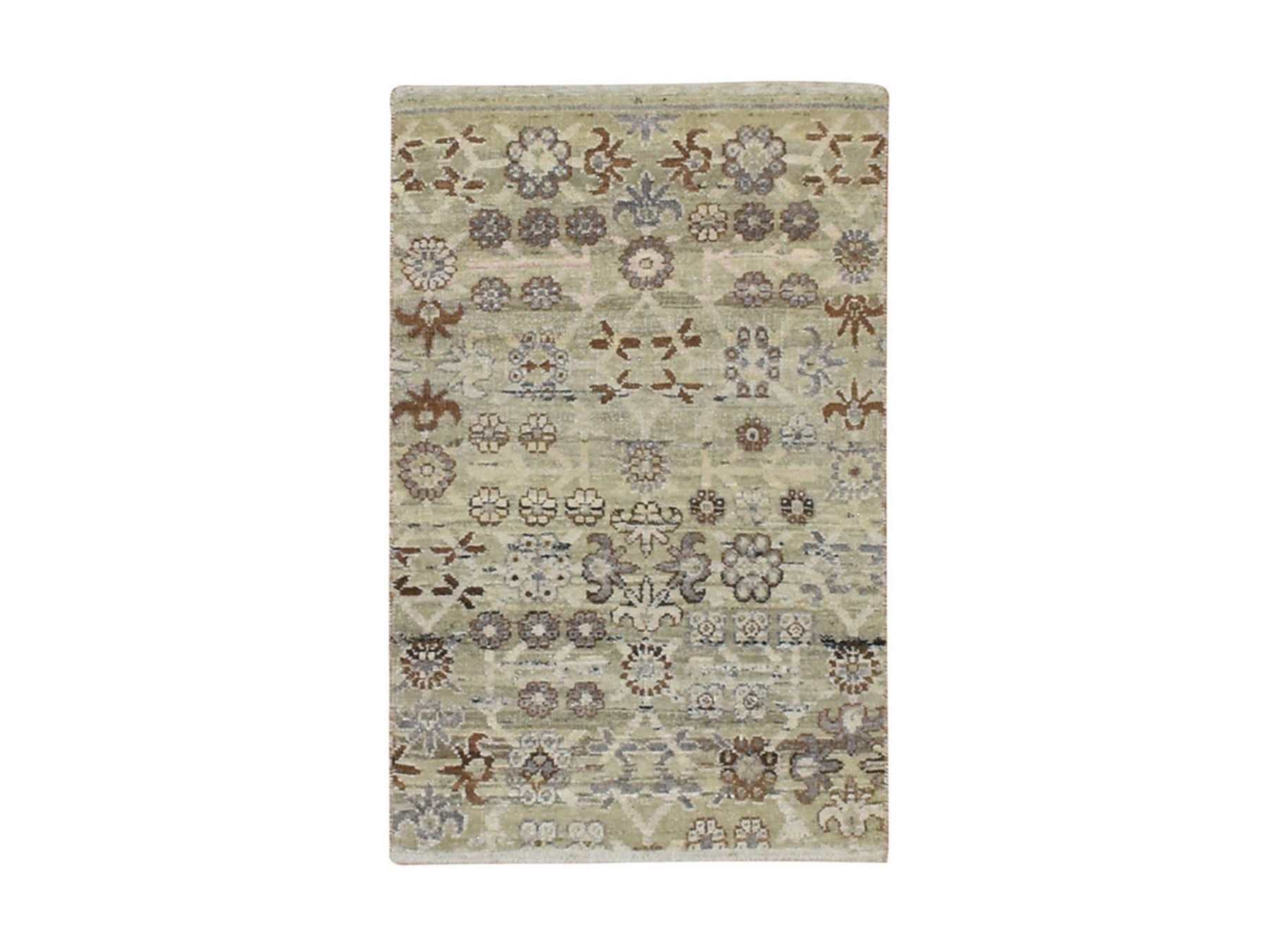 Beige 2'0" x 3'0" Khotan and Samarkand Hand knotted Wool Rug - Sku: O075926