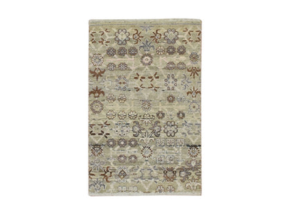 Beige 2'0" x 3'0" Khotan and Samarkand Hand knotted Wool Rug - Sku: O075926
